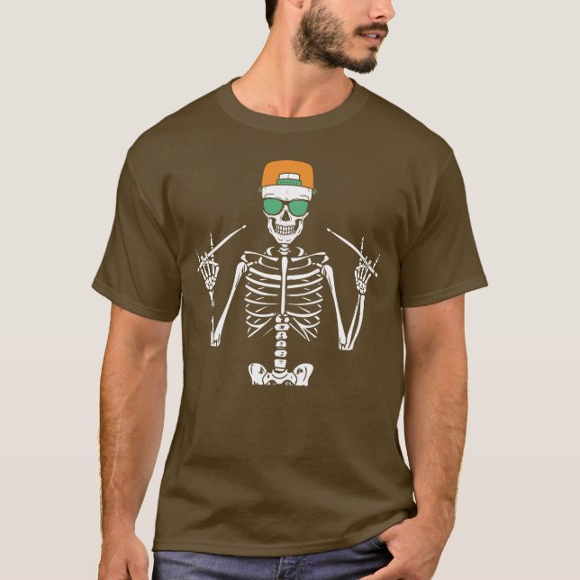 Camiseta Halloween Skeleton Rock Hand Jogando Drums Men T-S (Frente)