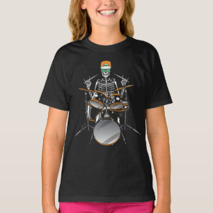 Camiseta Halloween Skeleton Rock Hand Tocando Dragas Garota