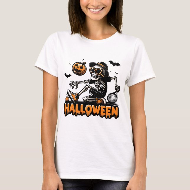 Camiseta Halloween Skeleton Tennis Player (Frente)