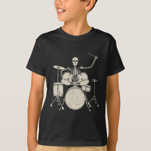 Camiseta Halloween Skeleton Tocando Drum Cute Engraçado Tam