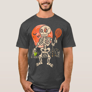 Camiseta Halloween Skeleton tocando Tênis Jogador Engraçado