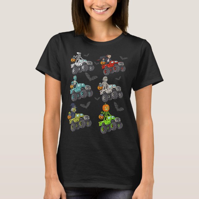 Camiseta Halloween Skeleton Zombie Andando Monster Truck Va (Frente)
