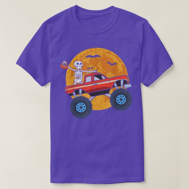 Camiseta Halloween Skeleton Zombie Andando Monster Truck Va (Frente do Design)