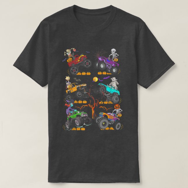 Camiseta Halloween Skeleton Zombie Andando Monster Truck Va (Frente do Design)