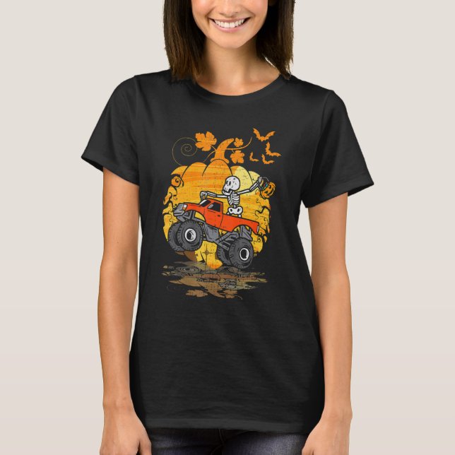 Camiseta Halloween Skeleton Zombie Andando Monster Truck Va (Frente)