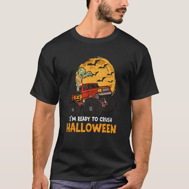 Camiseta Halloween Skeleton Zombie Andando Monster Truck Va (Frente)