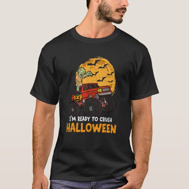 Camiseta Halloween Skeleton Zombie Andando Monster Truck Va (Frente)