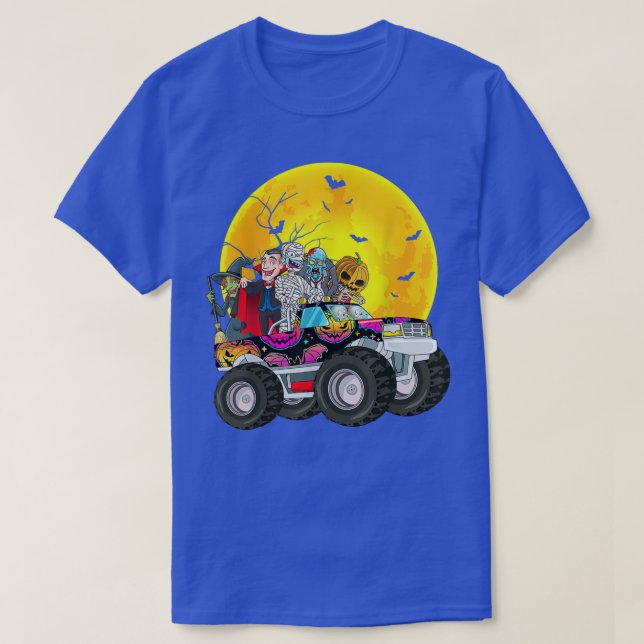 Camiseta Halloween Skeleton Zombie Andando Monster Truck Va (Frente do Design)