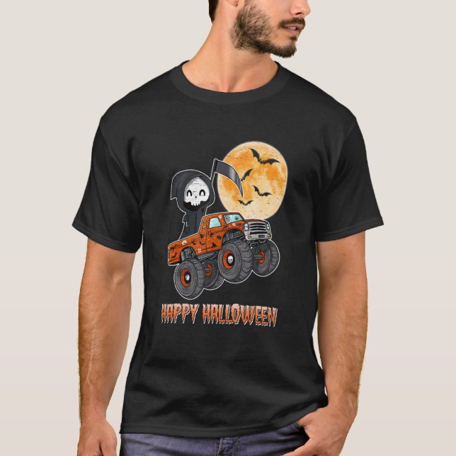 Camiseta Halloween Skeleton Zombie Andando Monster Truck Va (Frente)