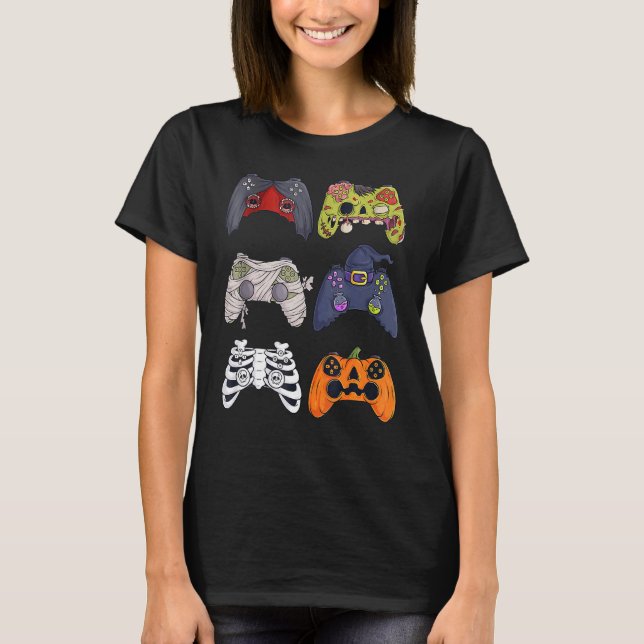 Camiseta Halloween Skeleton Zombie Controladoras de Jogos M (Frente)