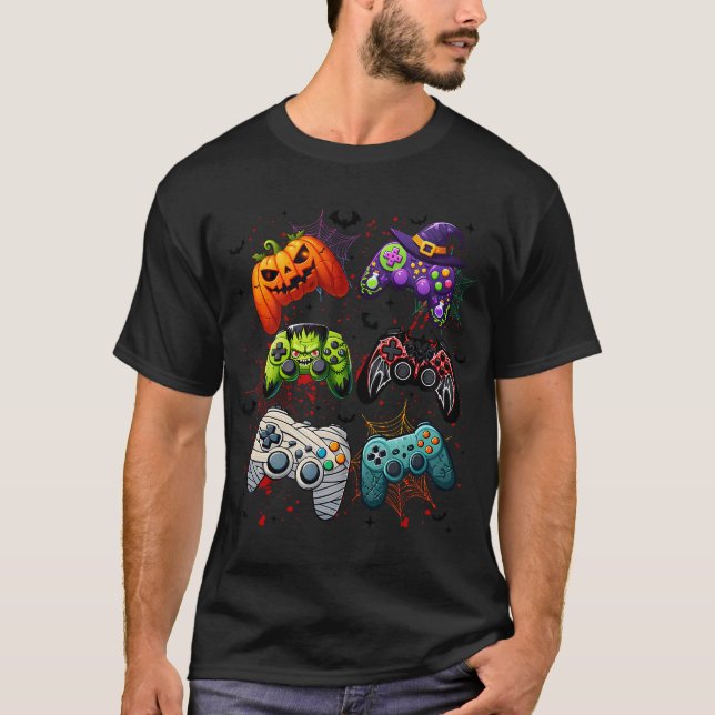 Camiseta Halloween Skeleton Zombie Controladoras de Jogos M (Frente)