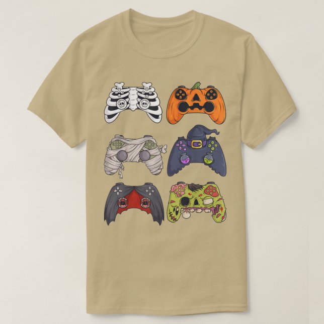 Camiseta Halloween Skeleton Zombie Controladoras de Jogos M (Frente do Design)