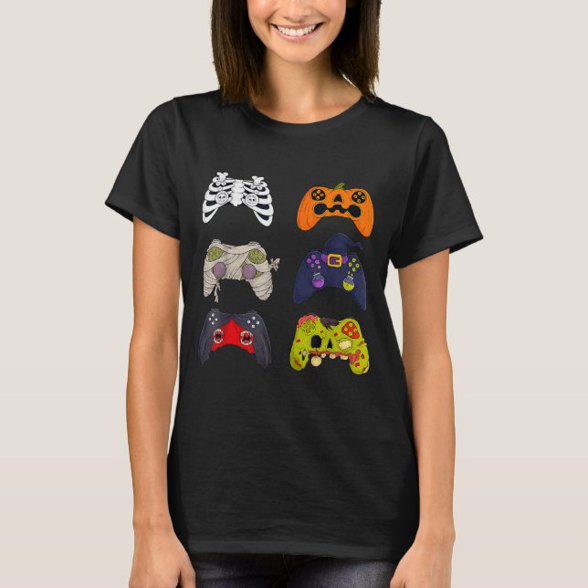 Camiseta Halloween Skeleton Zombie Gaming Controllers  (Frente)