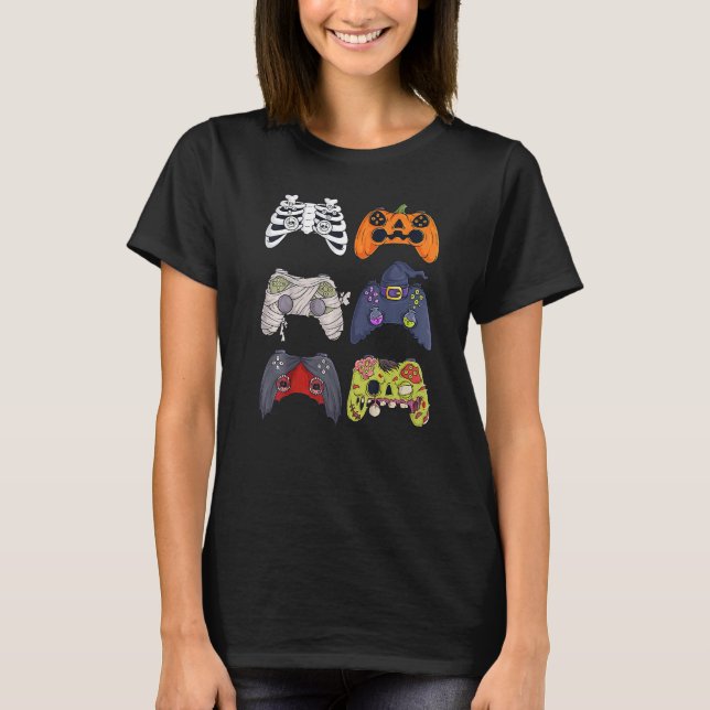 Camiseta Halloween Skeleton Zombie Gaming Controllers Boys  (Frente)