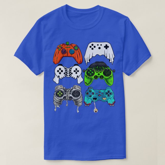 Camiseta Halloween Skeleton Zombie Gaming Controllers Mummy (Frente do Design)