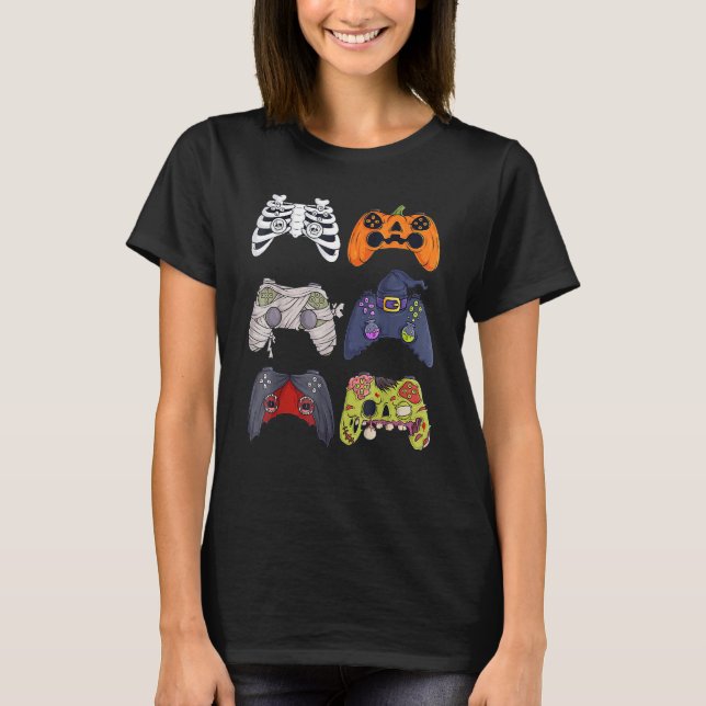 Camiseta Halloween Skeleton Zombie Gaming Controllers Mummy (Frente)