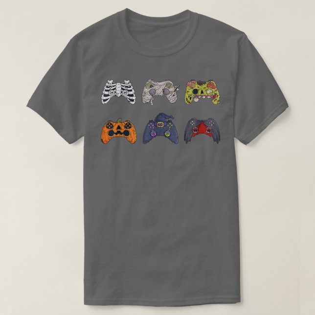 Camiseta Halloween Skeleton Zombie Gaming Controllers Mummy (Frente do Design)