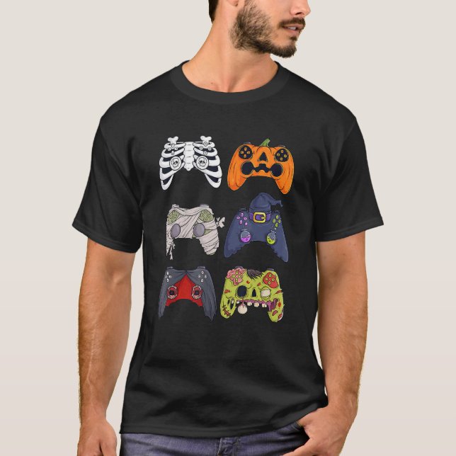 Camiseta Halloween Skeleton Zombie Gaming Controllers Mummy (Frente)