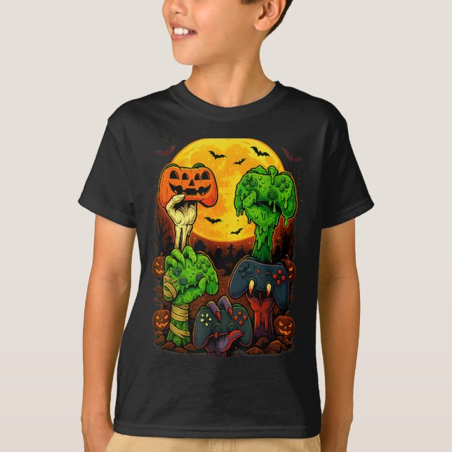 Camiseta Halloween Skeleton Zombie Mummy Gaming Controller  (Frente)