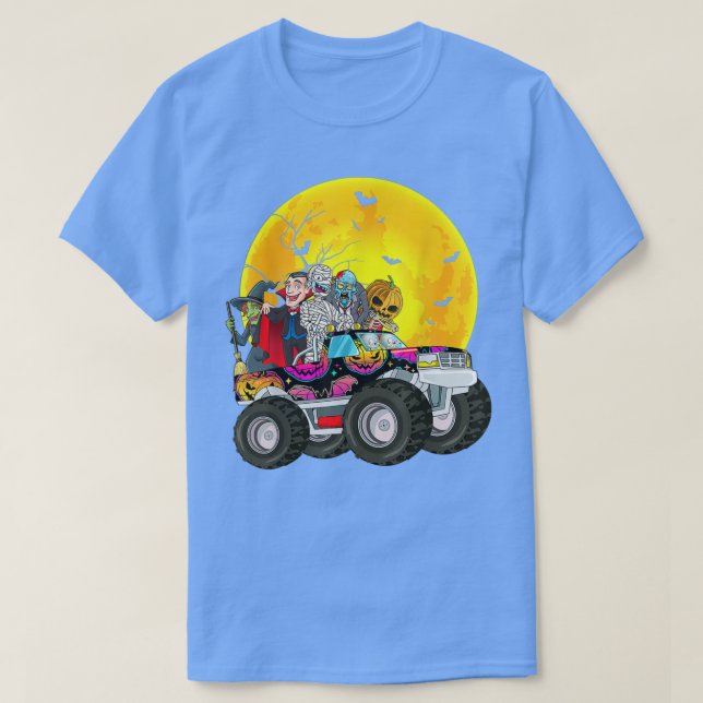 Camiseta Halloween Skeleton Zombie Riding Monster Truck Vam (Frente do Design)