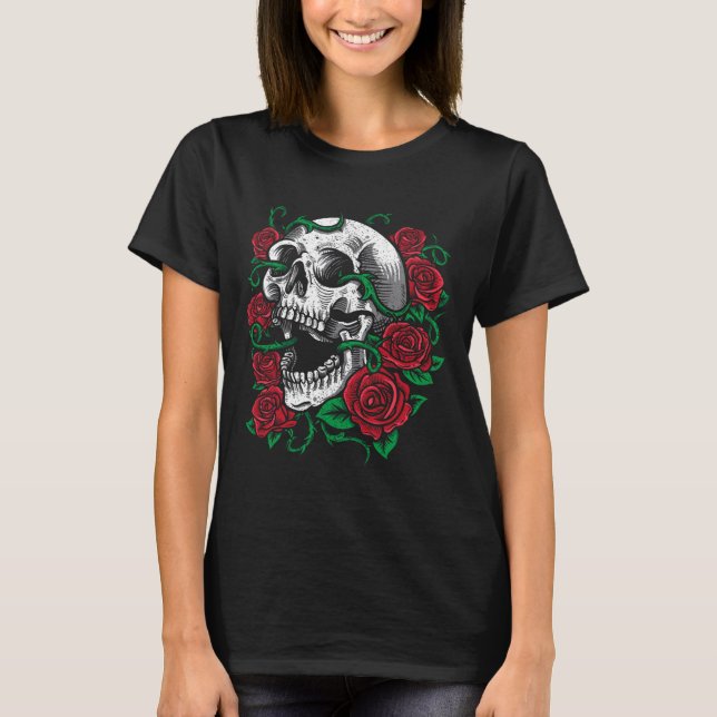 Camiseta Halloween Skull Rosa Skeleton Idet (Frente)