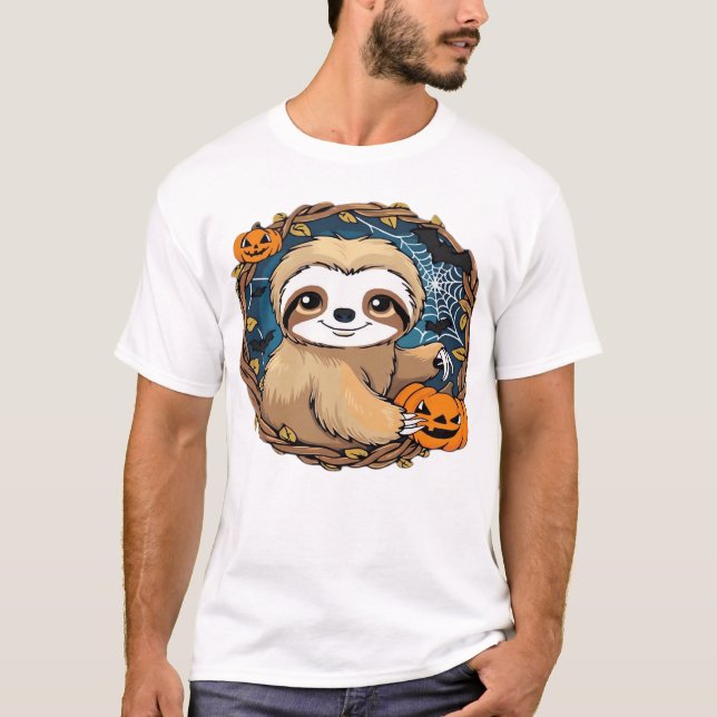 Camiseta Halloween sloth, pumpkin, bat, spider, spider web  (Frente)
