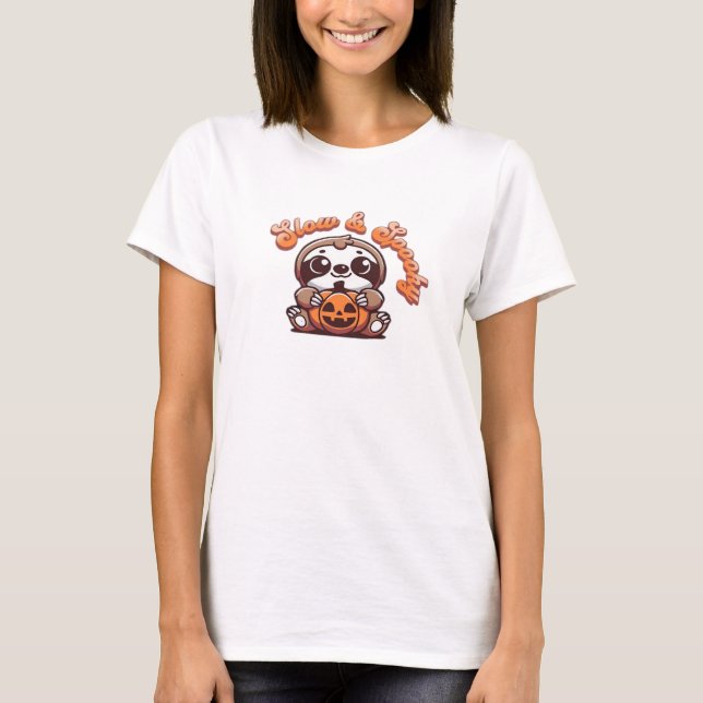 Camiseta Halloween Sloth Slow and Spooky Cute Sloth Pumpkin (Frente)