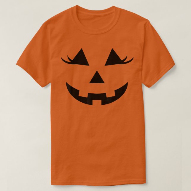 Camiseta Halloween Sorrindo Abóbora JackoLanterna Eyelashes (Frente do Design)