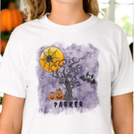 Camiseta Halloween Spider Bat Spooky Nome da Árvore Roxo