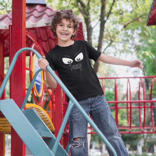 Camiseta Halloween Spooky Bonito Preto e Branco (Halloween spooky eyes personalized Kids t shirt.)