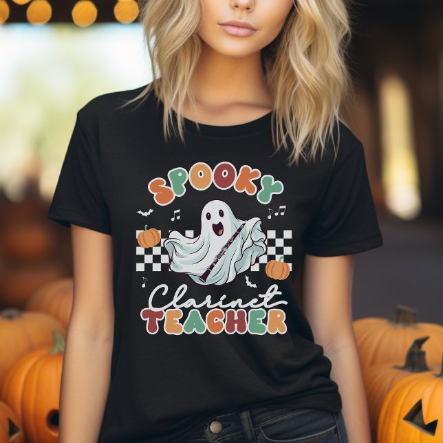Camiseta Halloween Spooky Clarinet Professor Música T-Shirt (Criador carregado)