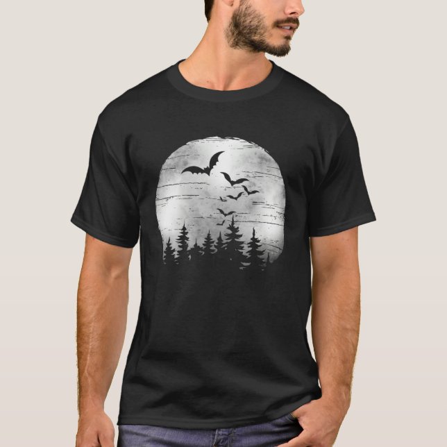 Camiseta Halloween Spooky Full Moon The Woods & Bats (Frente)