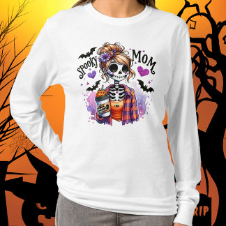 Camiseta Halloween Spooky Mãe Esqueleton Messy Bun Personal