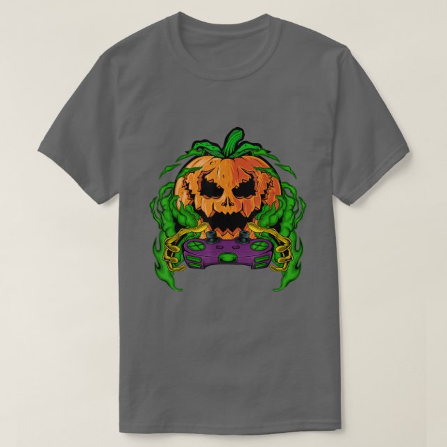 Camiseta Halloween Spooky Pumpkin Video Games Gamer Jack O  (Frente do Design)