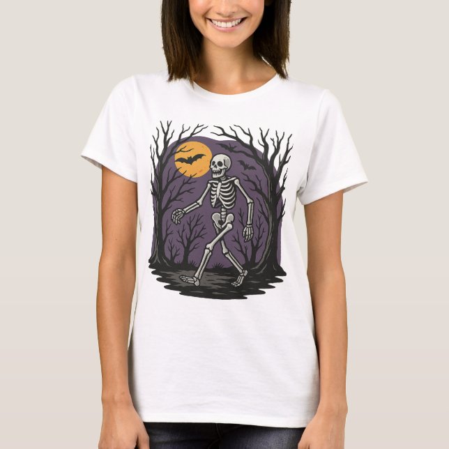 Camiseta Halloween Spooky Skeleton Haunted Forest T (Frente)