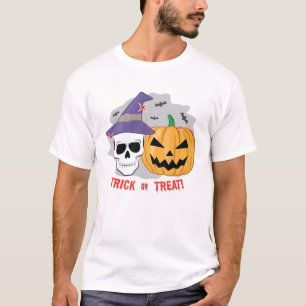 Camiseta Halloween Spooky Skull and Pumpkin - Trick ou Trea