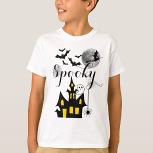 Camiseta Halloween Spooky Spider morcego bruxa assombrada 