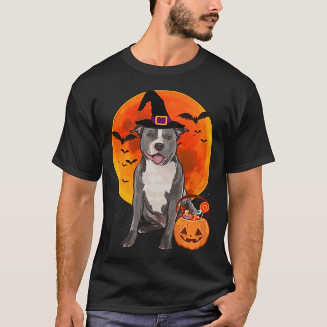 Camiseta Halloween Staffordshire Bull Terrier Jack O Lanter (Frente)