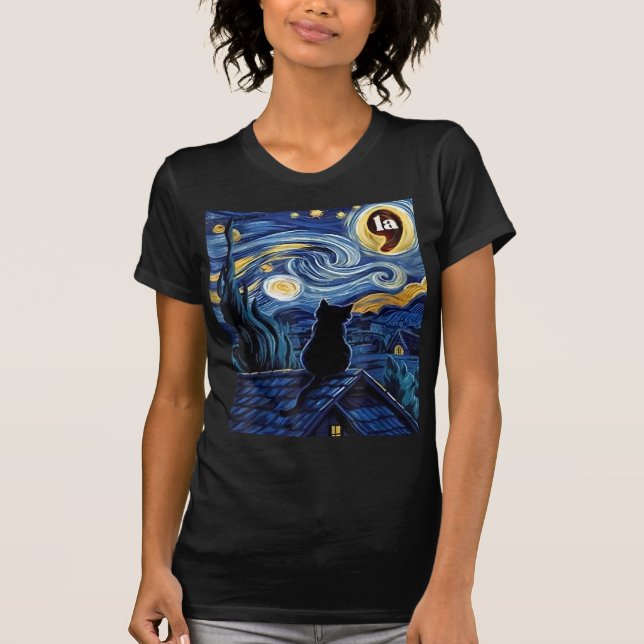 Camiseta Halloween Starry Night Black Cat Comma La Kamala (Frente)