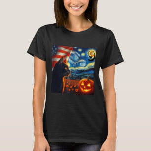 Camiseta Halloween Starry Night Black Cat Comma La Kamala H