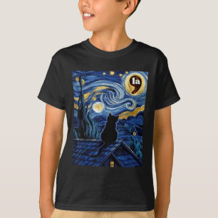 Camiseta Halloween Starry Night Black Cat Comma La Kamala H