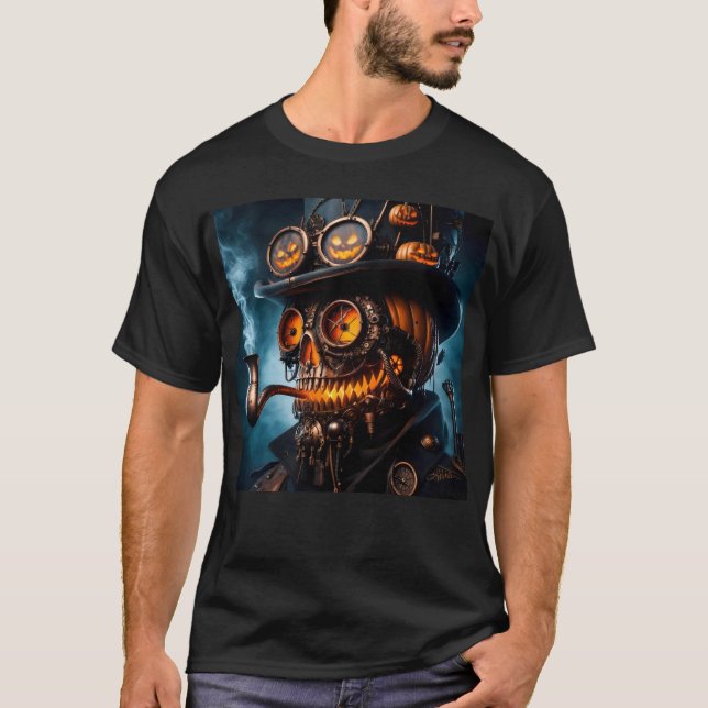 Camiseta Halloween Steampunk Gothic Jack-O-Lantern (Frente)