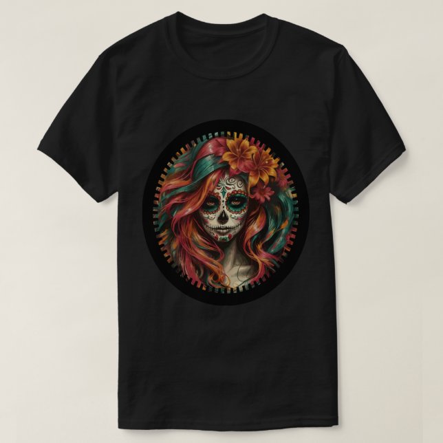 Camiseta Halloween Sugar Skull Art Impressão 1 T Shirt (Frente do Design)