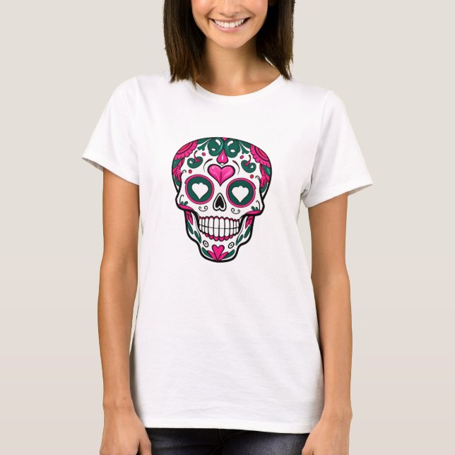 Camiseta Halloween SUGAR SKULT fácil fantasia Dia do México (Frente)