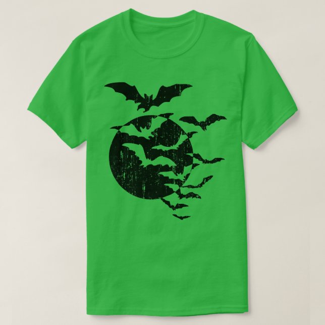 Camiseta Halloween Swarm Bats Full Moon Spookage A (Frente do Design)