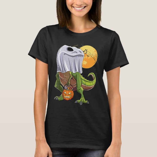 Camiseta Halloween T Rex Dinosaur Ghost Boo Trick Rarw Trea (Frente)