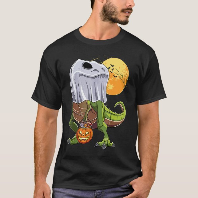 Camiseta Halloween T Rex Dinosaur Ghost Boo Trick Rarw Trea (Frente)
