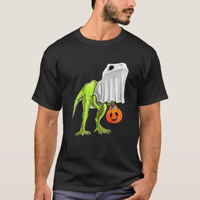Camiseta Halloween T Rex Dinosaur Ghost Trick Or Treat  For (Frente)