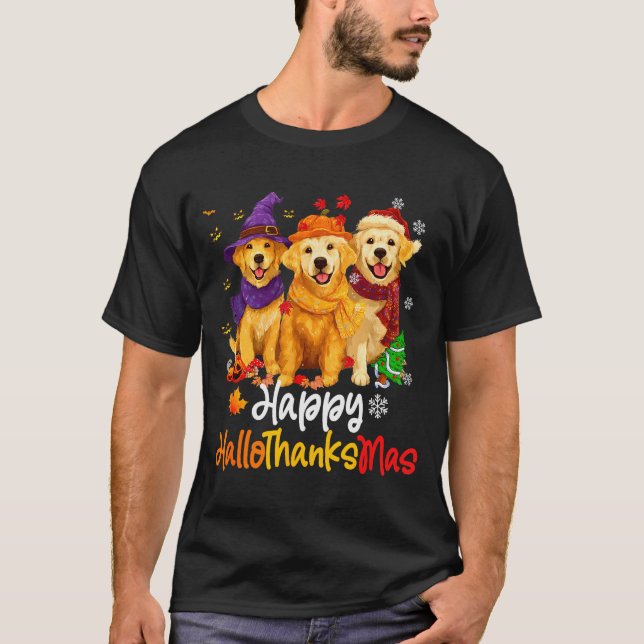 Camiseta Halloween Thanksgiving Christmas Golden Retriever  (Frente)
