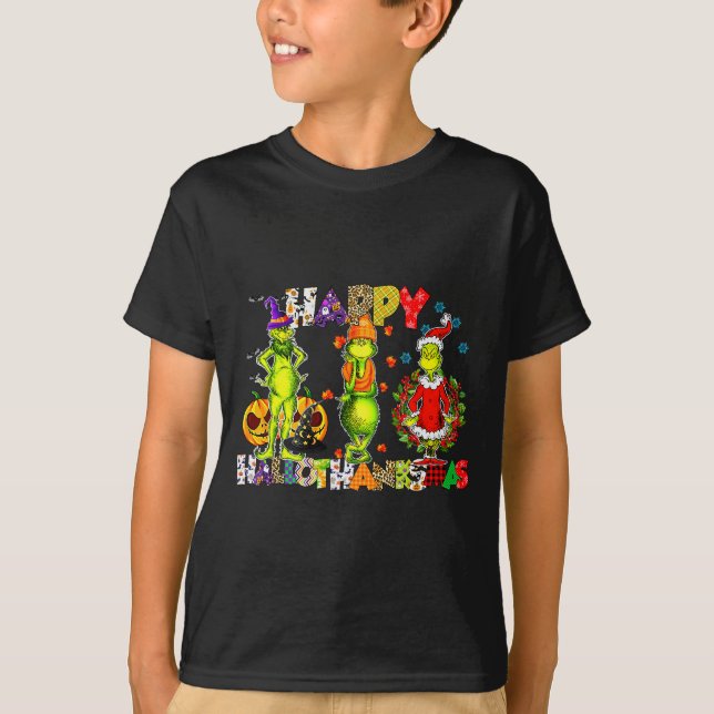 Camiseta Halloween Thanksgiving Christmas, Happy Hallo Than (Frente)